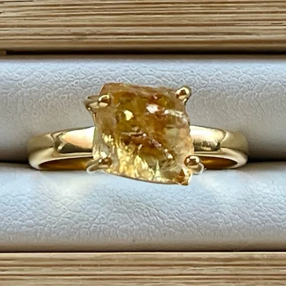18k Gold Vermeil Natural Citrine Rough (Brazil) Ring | sz 9.5 - Picture 9 of 11